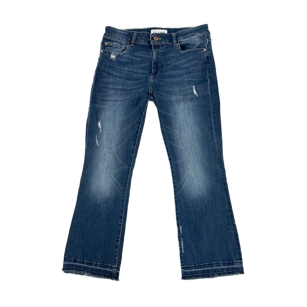 5/$75 DL1961 Lara Instasculpt Cropped Flare Jeans Mid-Rise Elmwood Distressed